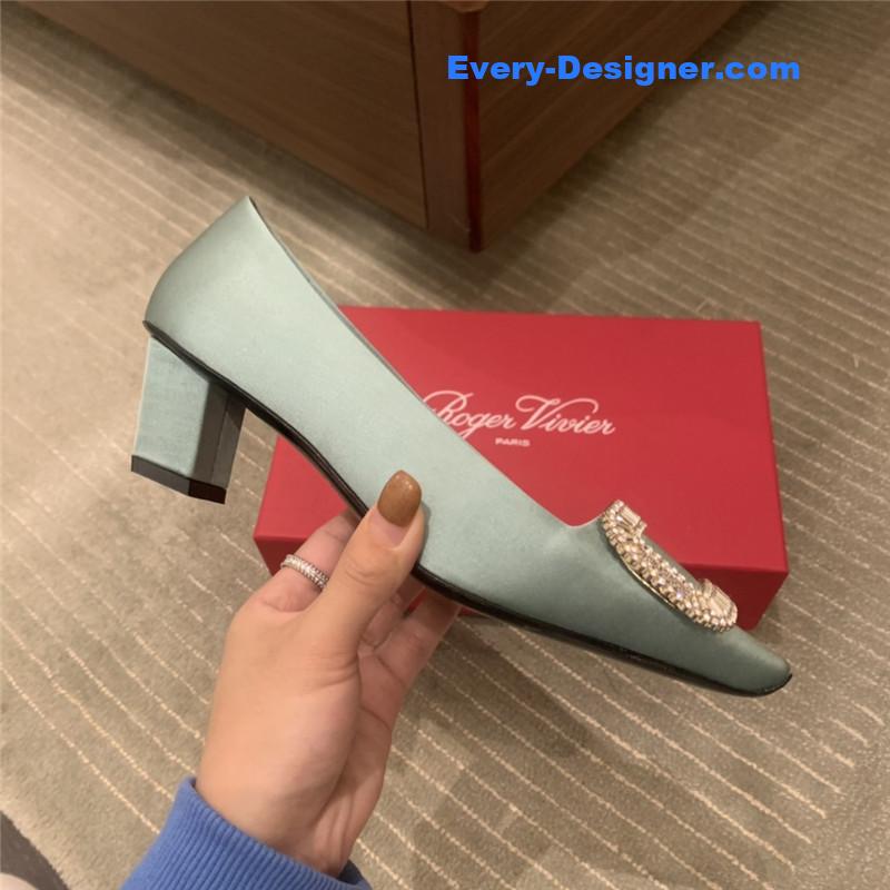 Roger vivor square buckle rhinestone high heel shoes