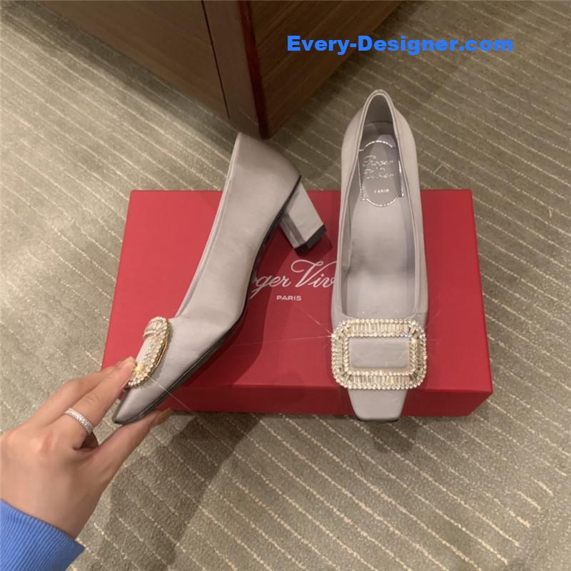Roger vivor square buckle rhinestone high heel shoes