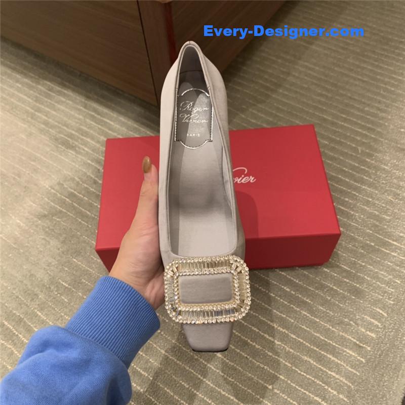 Roger vivor square buckle rhinestone high heel shoes