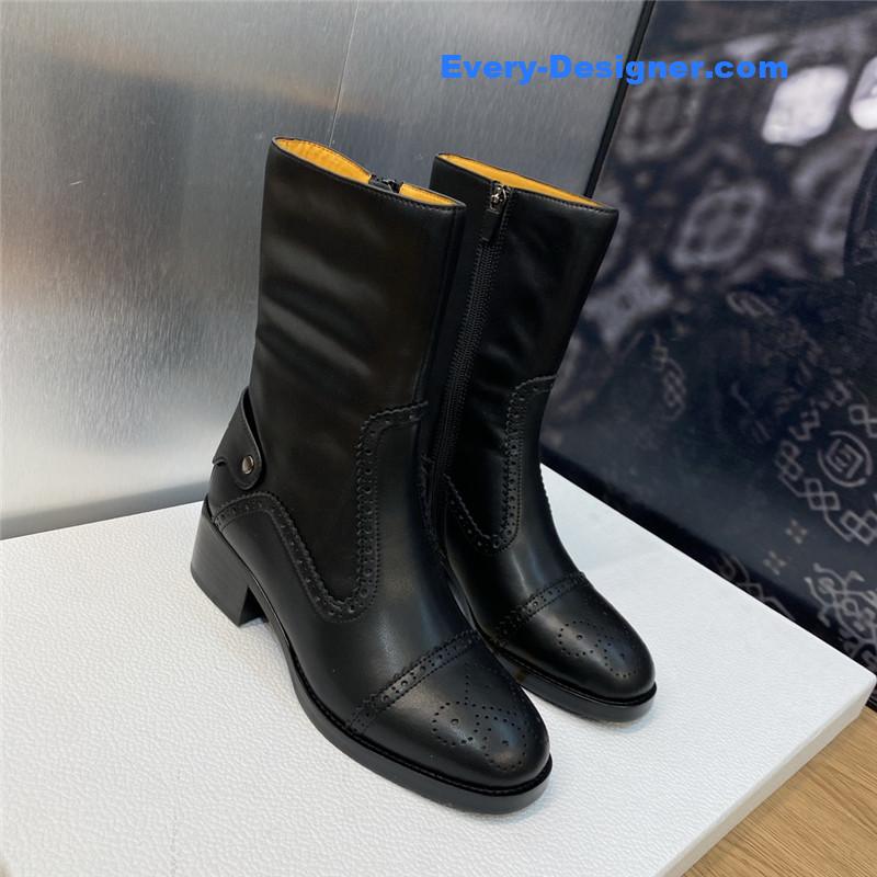 D10r thick heel round toe slip-on belt buckle knight boots