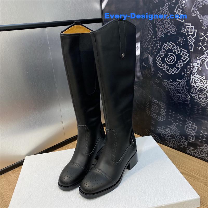 D10r thick heel round toe slip-on belt buckle knight boots