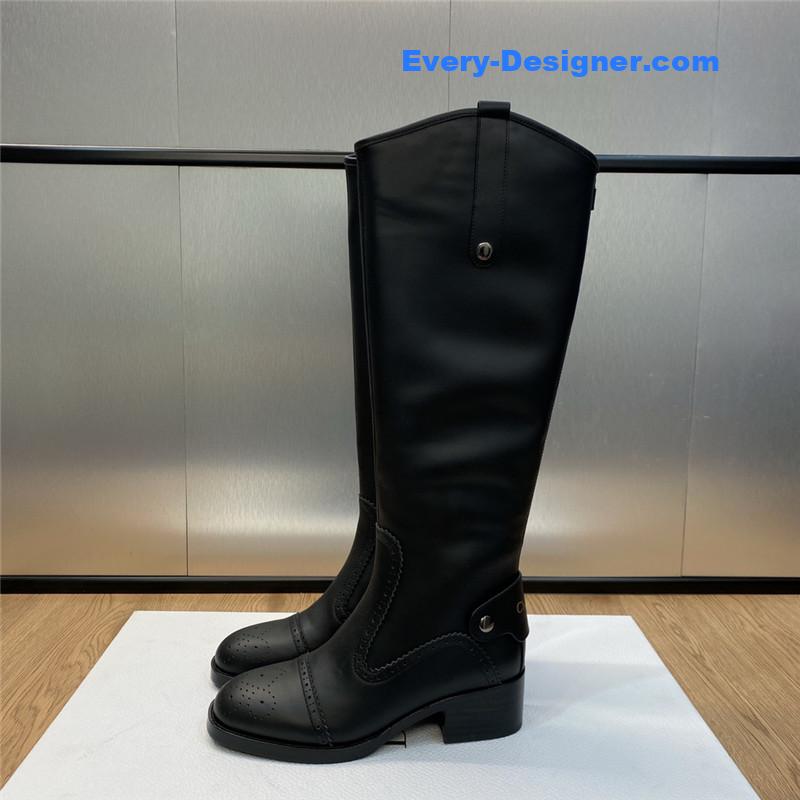 D10r thick heel round toe slip-on belt buckle knight boots