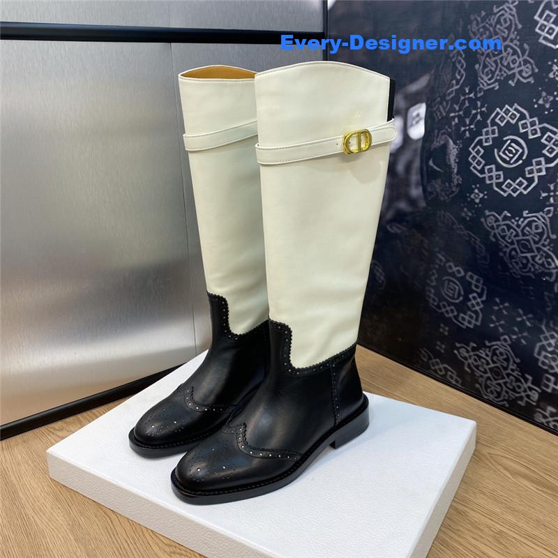 dior thick heel round toe slip-on belt buckle knight boots