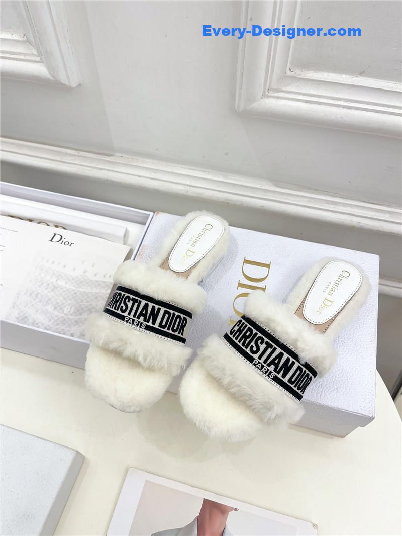 Dior classic embroidered wool slippers