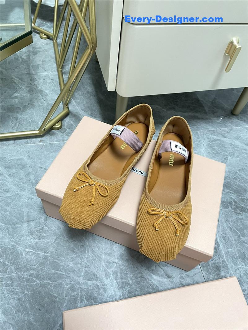 miumiu women’s bow embellished original fabric ballet flats