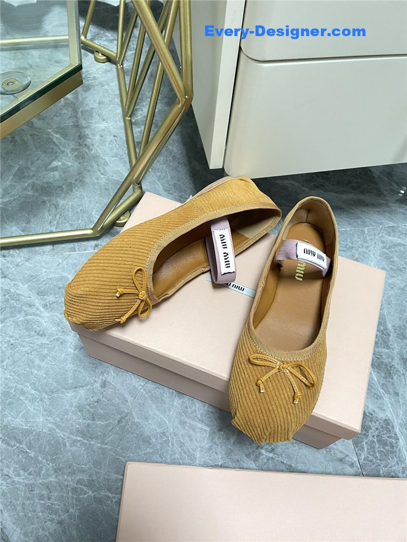 miumiu women’s bow embellished original fabric ballet flats