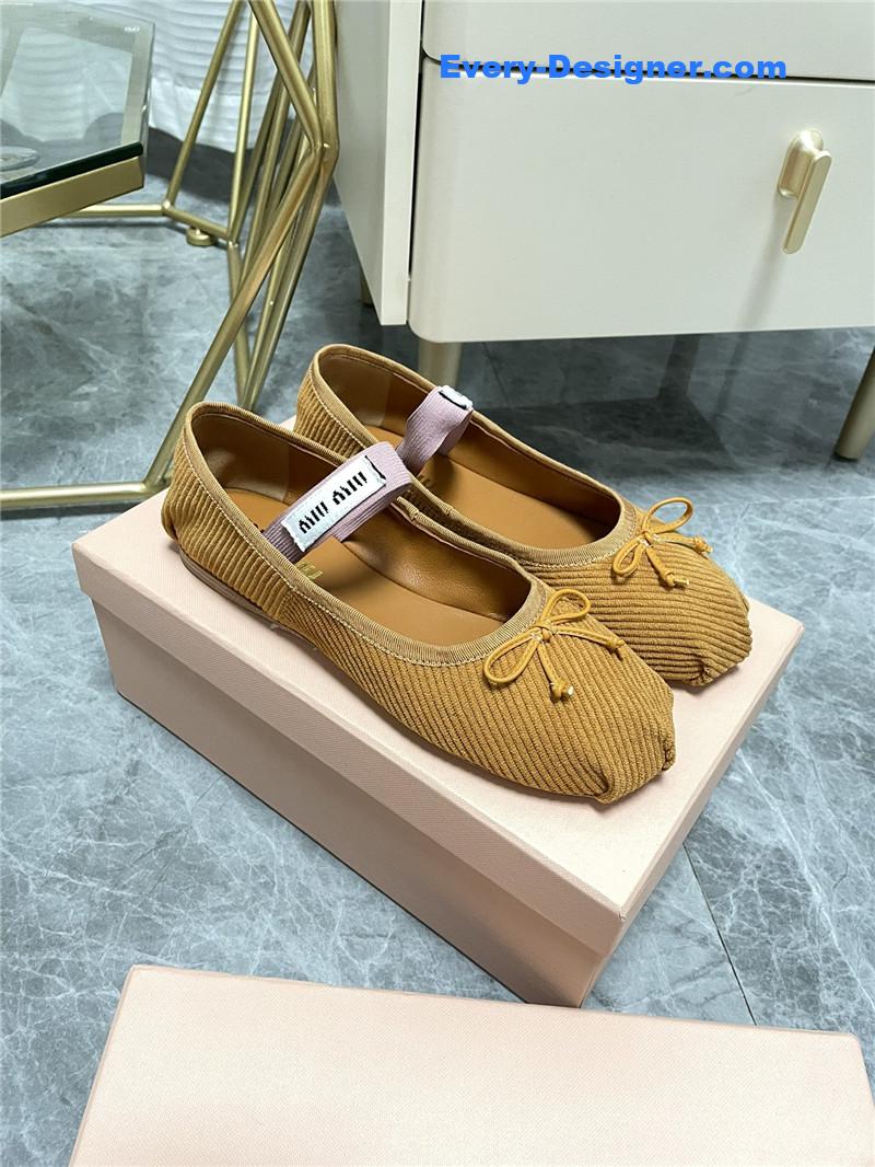 miumiu women’s bow embellished original fabric ballet flats
