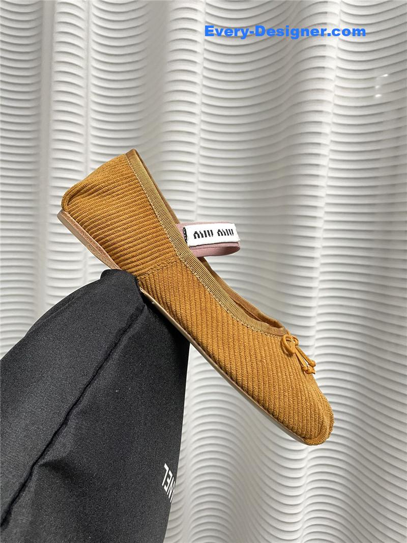 miumiu women’s bow embellished original fabric ballet flats