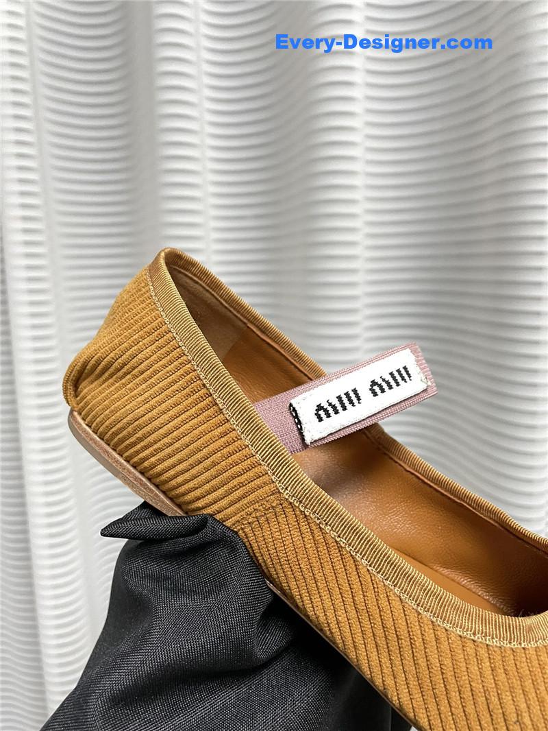 miumiu women’s bow embellished original fabric ballet flats