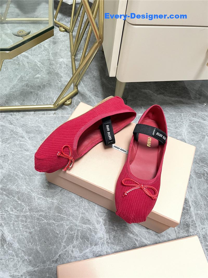 miumiu women’s bow embellished original fabric ballet flats