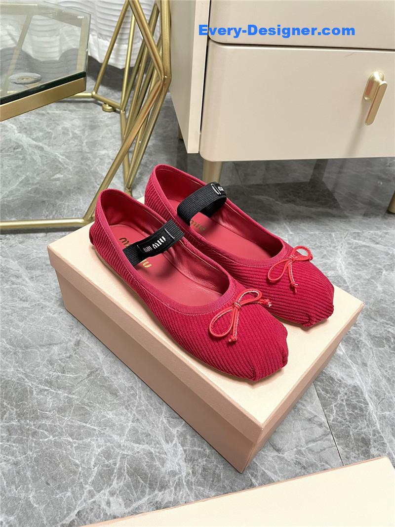 miumiu women’s bow embellished original fabric ballet flats