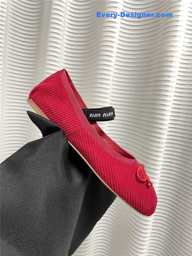 miumiu women’s bow embellished original fabric ballet flats