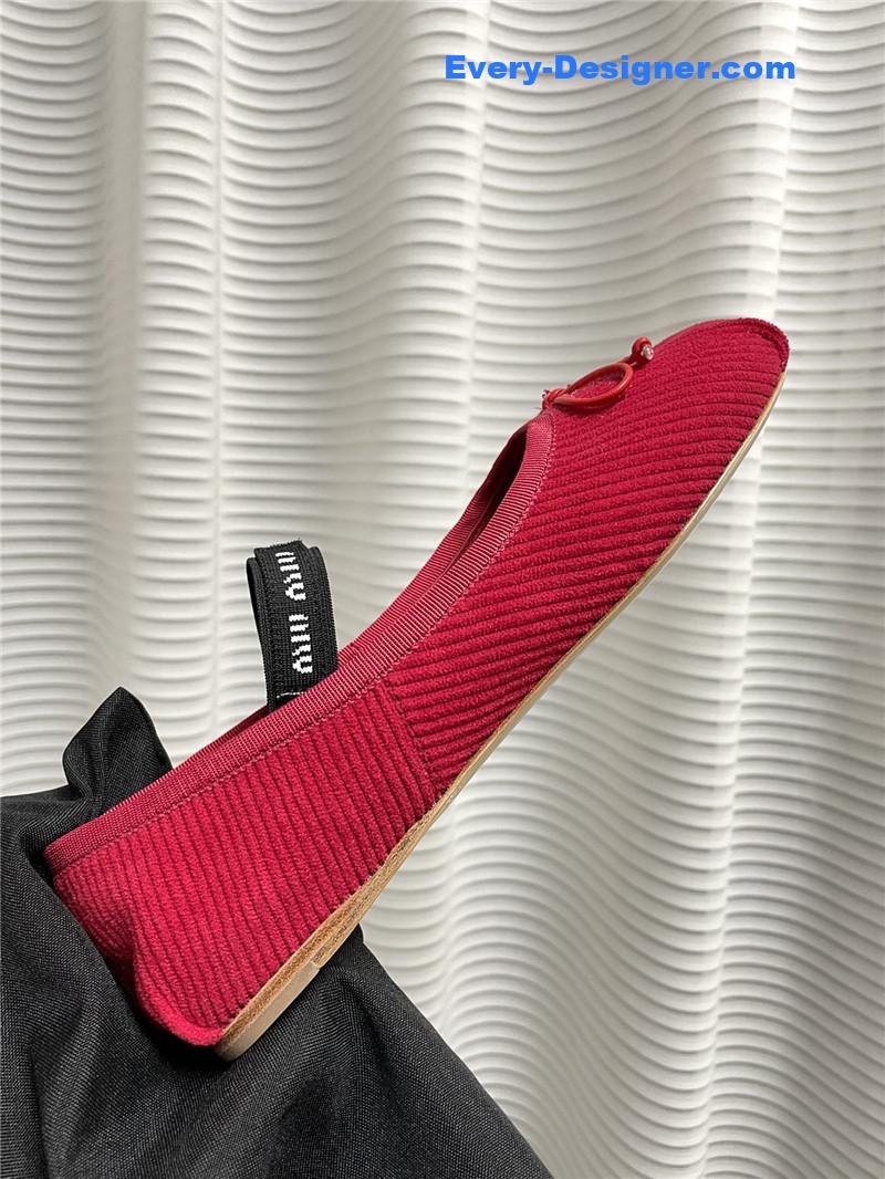 miumiu women’s bow embellished original fabric ballet flats