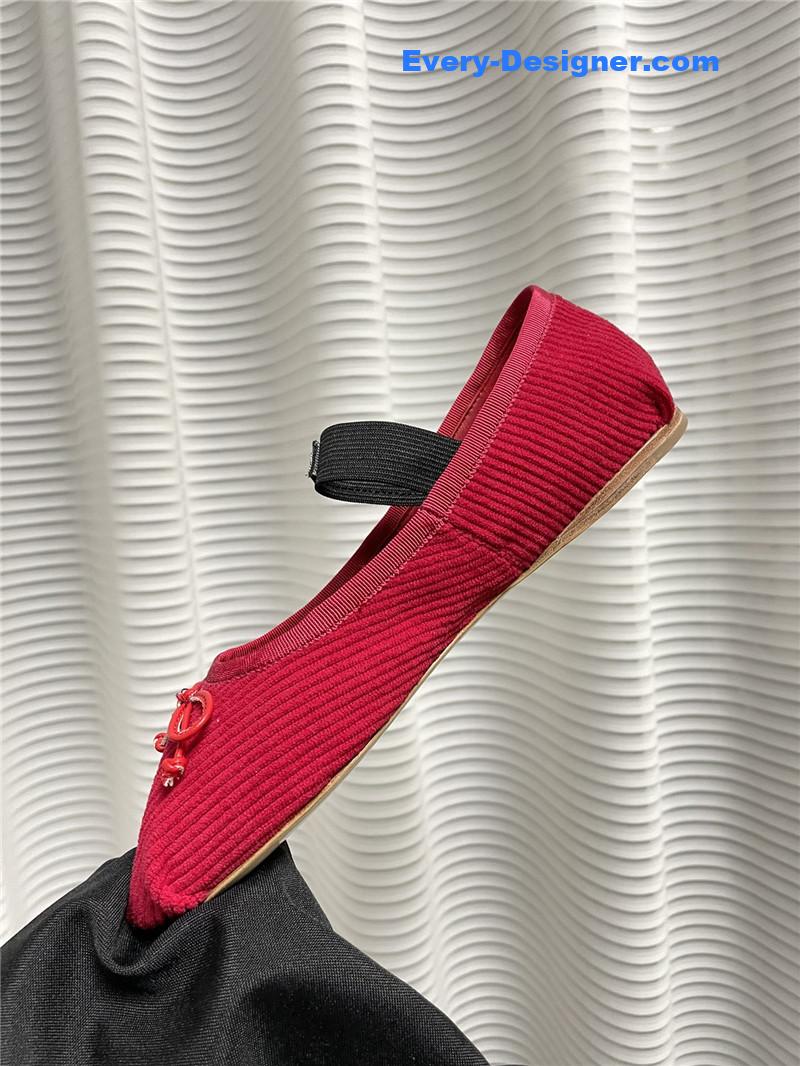 miumiu women’s bow embellished original fabric ballet flats