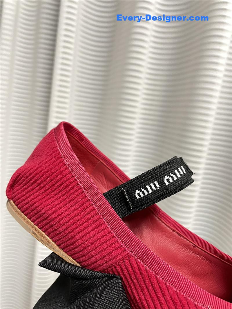 miumiu women’s bow embellished original fabric ballet flats