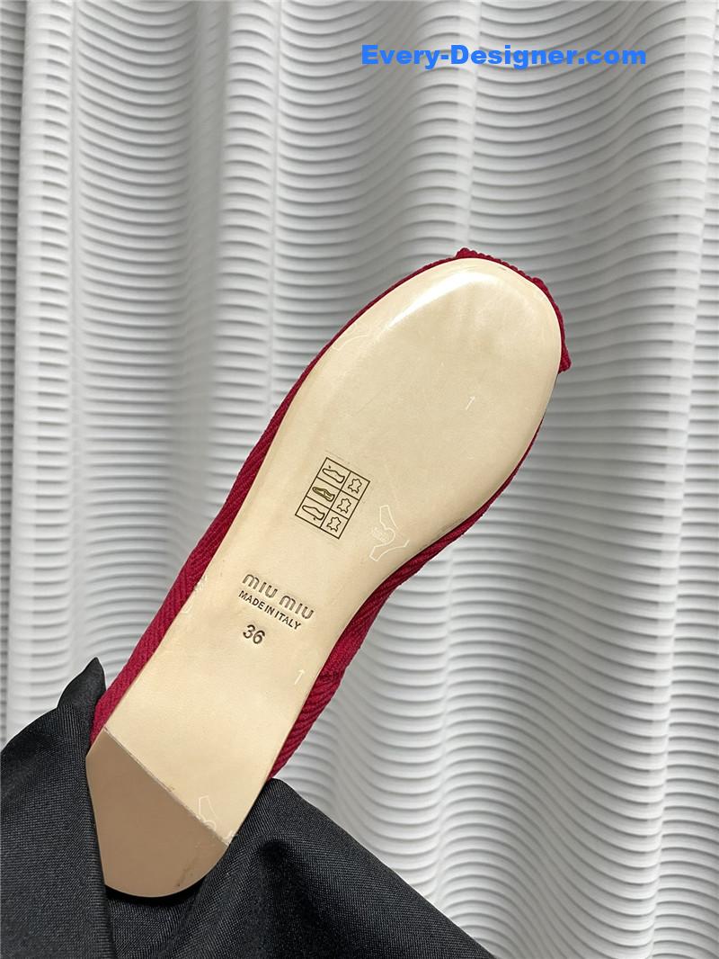 miumiu women’s bow embellished original fabric ballet flats