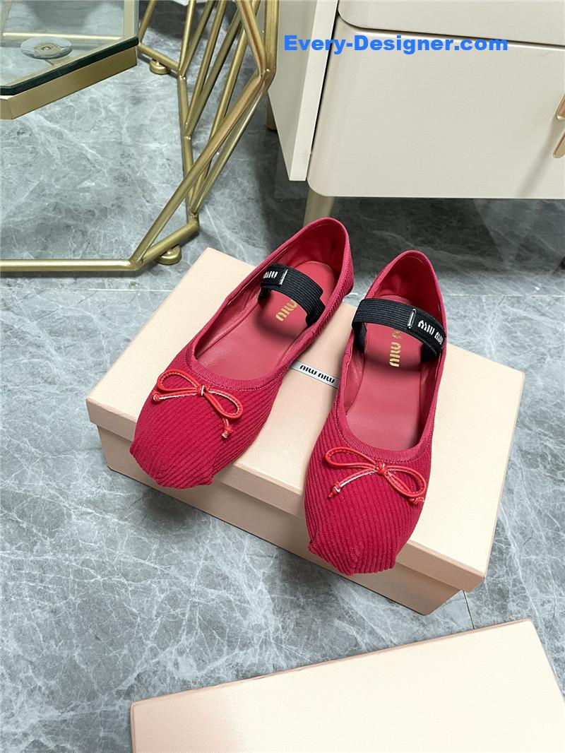 miumiu women’s bow embellished original fabric ballet flats