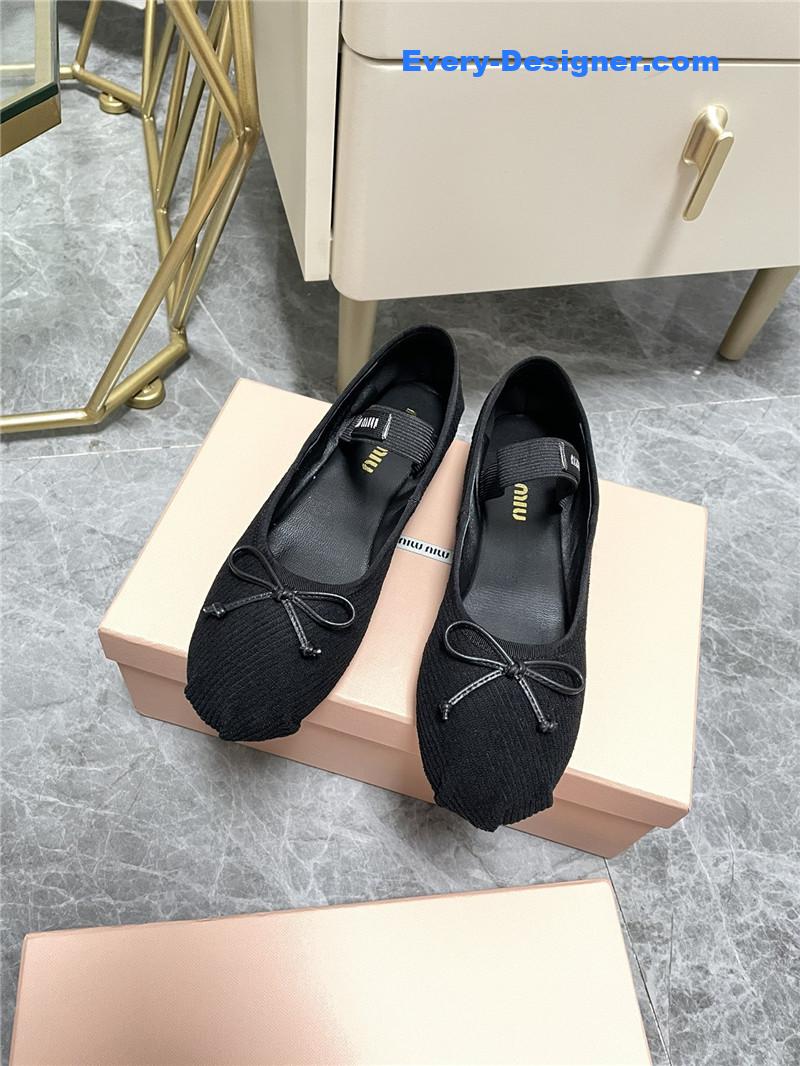 miumiu women’s bow embellished original fabric ballet flats