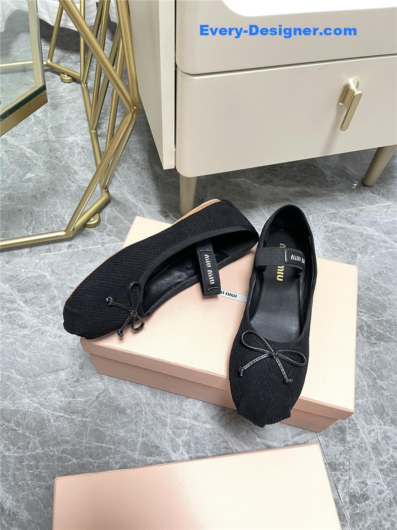 miumiu women’s bow embellished original fabric ballet flats