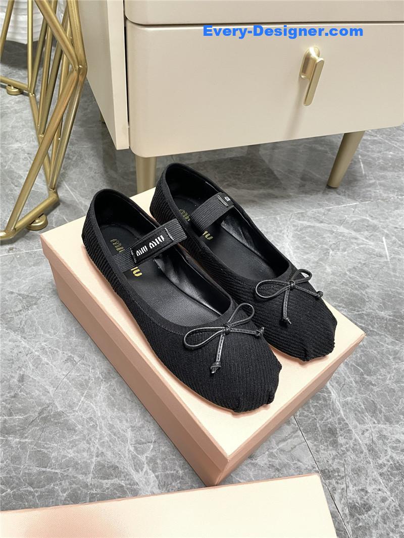 miumiu women’s bow embellished original fabric ballet flats