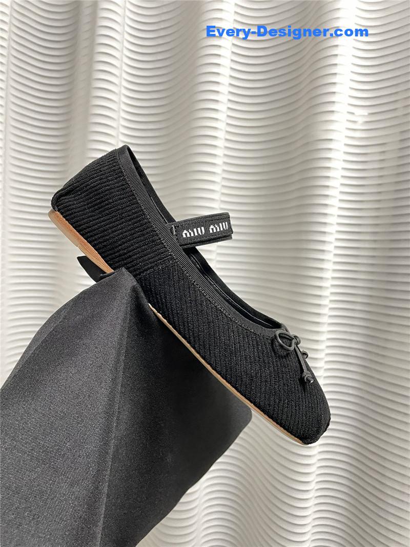 miumiu women’s bow embellished original fabric ballet flats