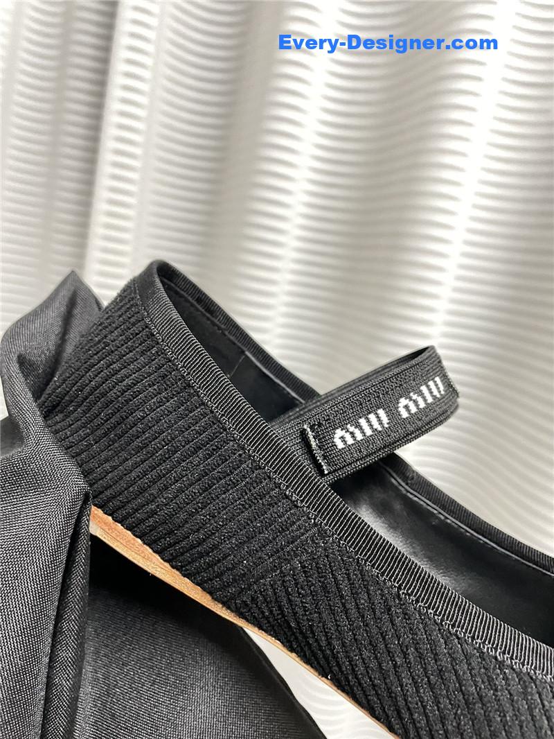 miumiu women’s bow embellished original fabric ballet flats