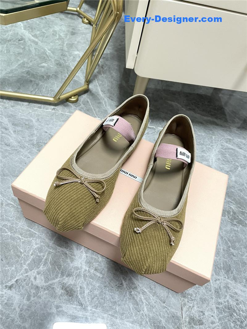 miumiu women’s bow embellished original fabric ballet flats