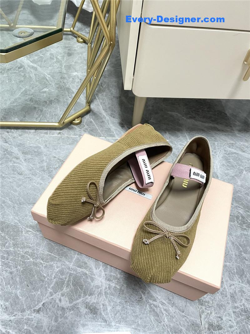 miumiu women’s bow embellished original fabric ballet flats