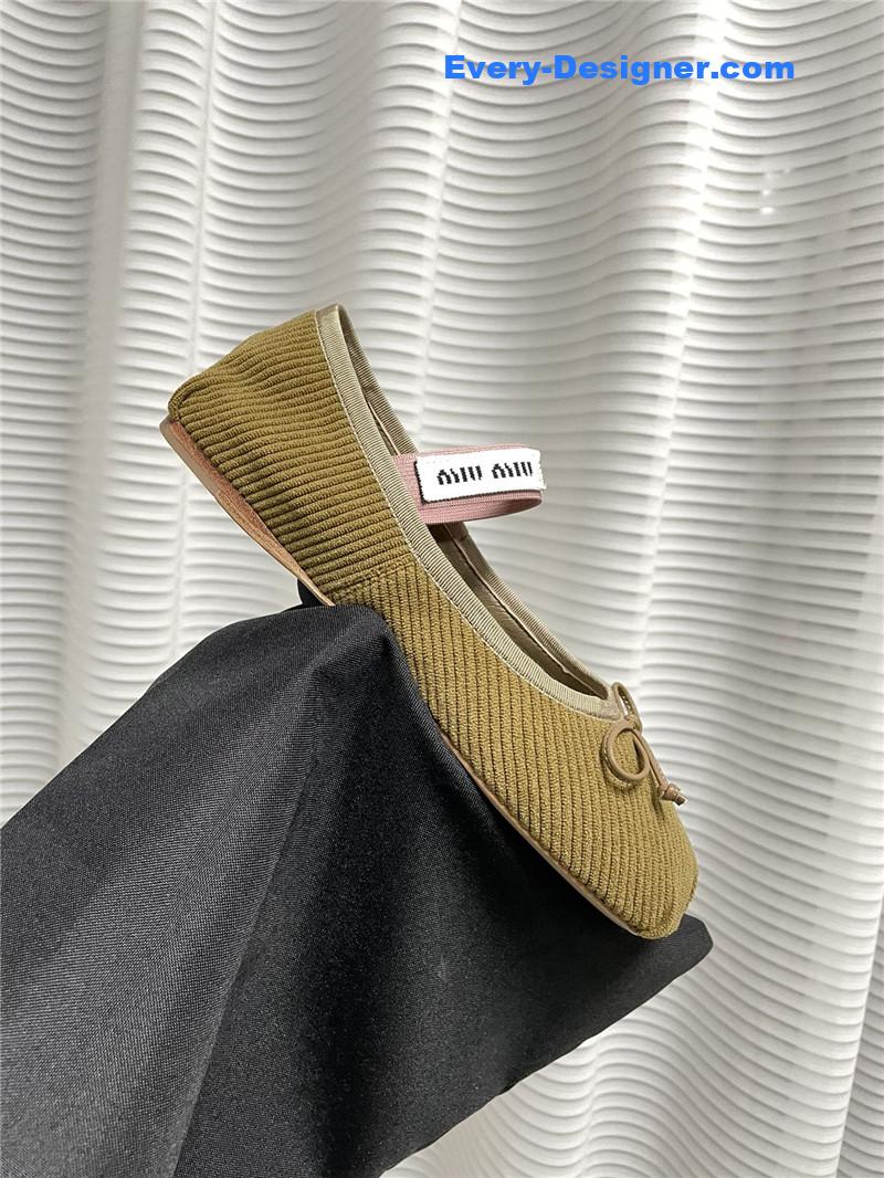 miumiu women’s bow embellished original fabric ballet flats
