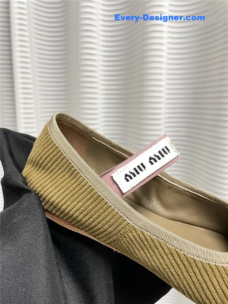 miumiu women’s bow embellished original fabric ballet flats