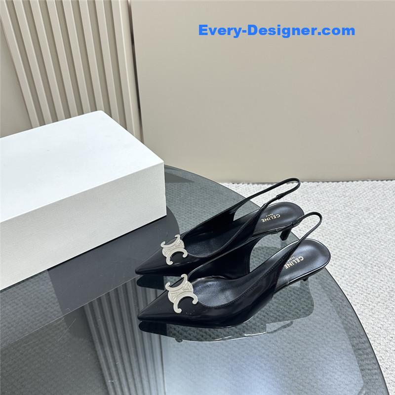 celine black silver pointy kitten heel sandals