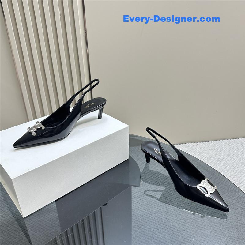 celine black silver pointy kitten heel sandals
