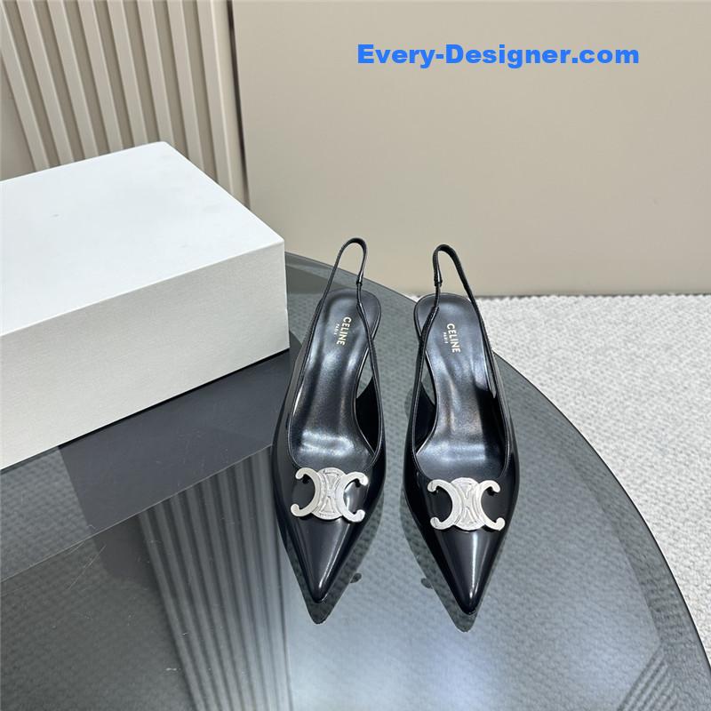 celine black silver pointy kitten heel sandals