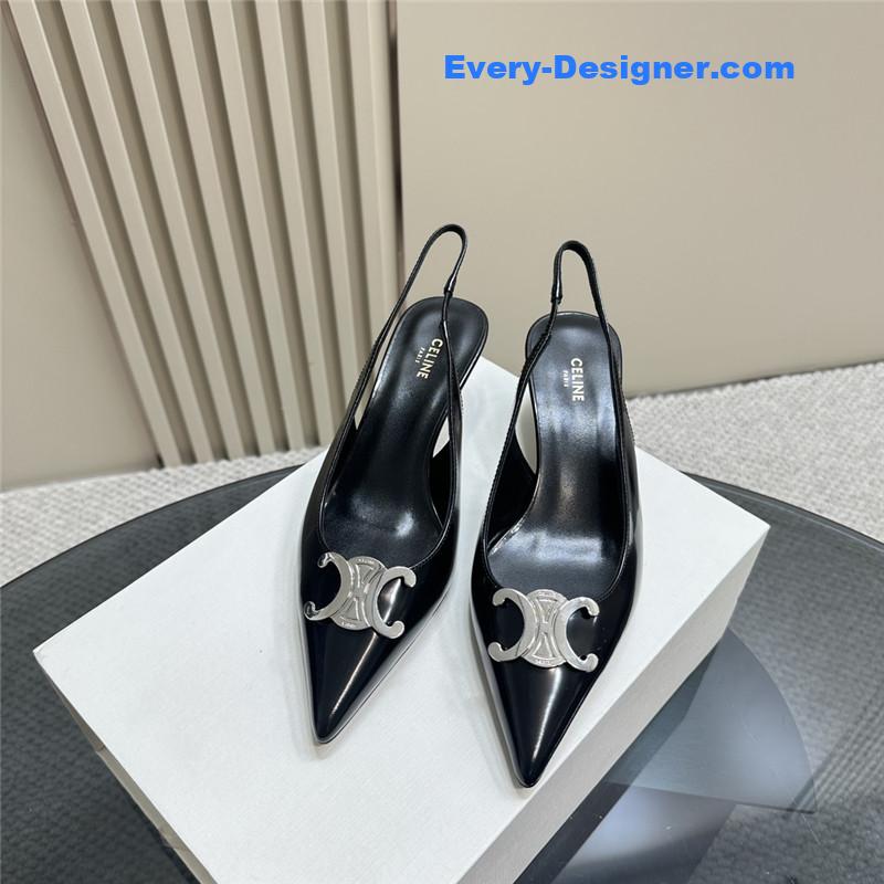 celine black silver pointy kitten heel sandals
