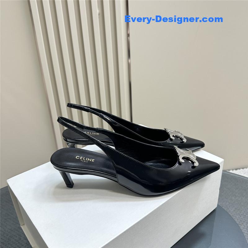 celine black silver pointy kitten heel sandals