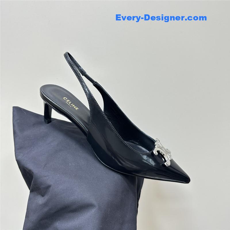 celine black silver pointy kitten heel sandals