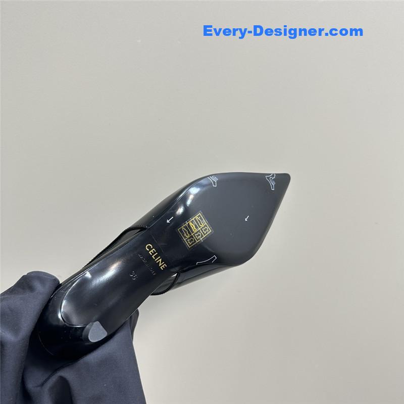 celine black silver pointy kitten heel sandals