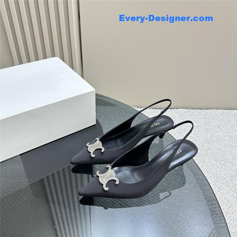celine black silver pointy kitten heel sandals