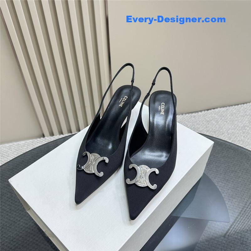 Ce1i*e black silver pointy kitten heel sandals