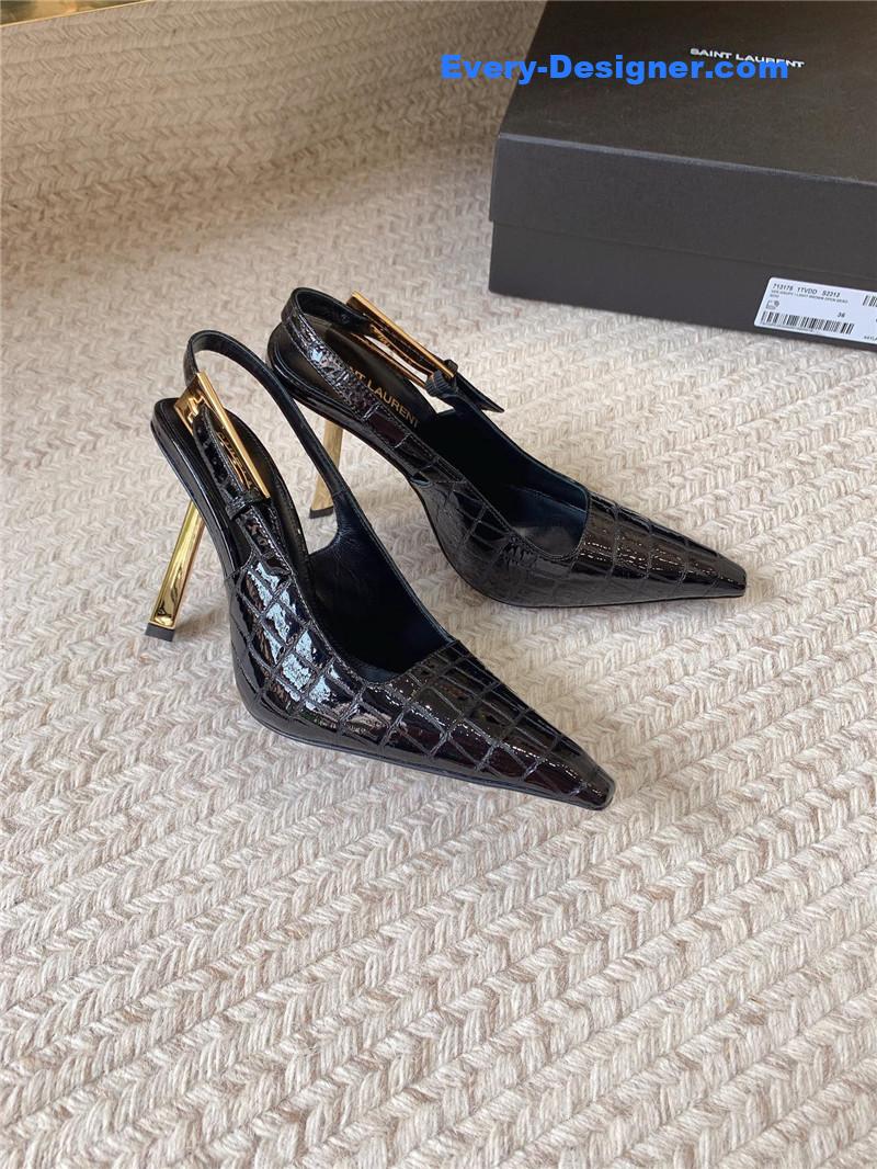 YSL catwalk style small square toe high heel sandals