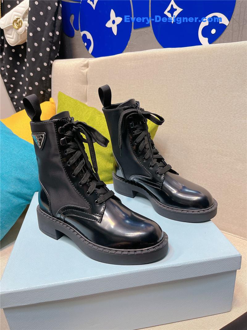 prada triangle logo buckle thick-soled short boots