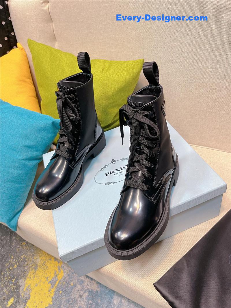 Pra*a triangle logo buckle thick-soled short boots