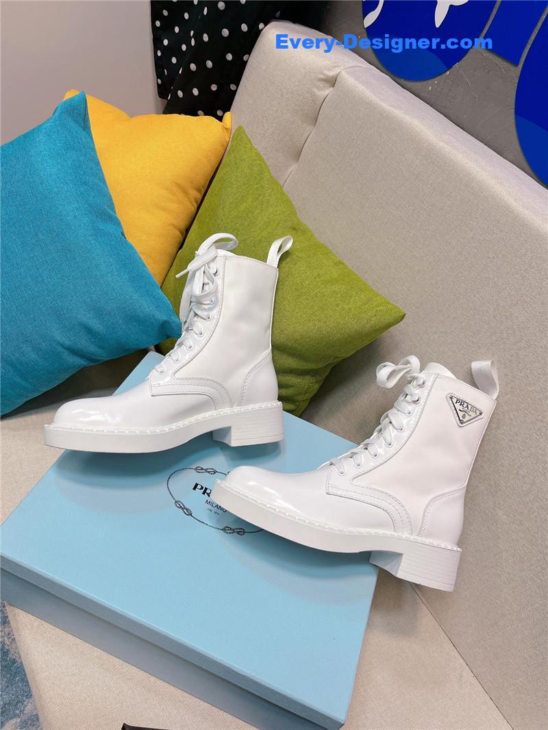 Pra*a triangle logo buckle thick-soled short boots