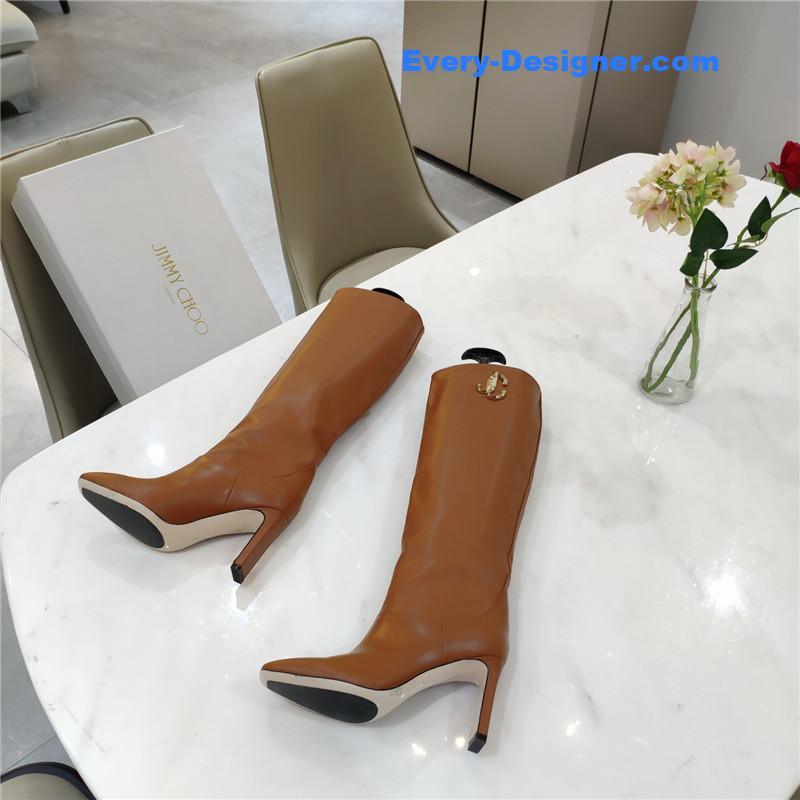 Jimmy Choo Mahesa 100 Brown Leather Knee-High Boots