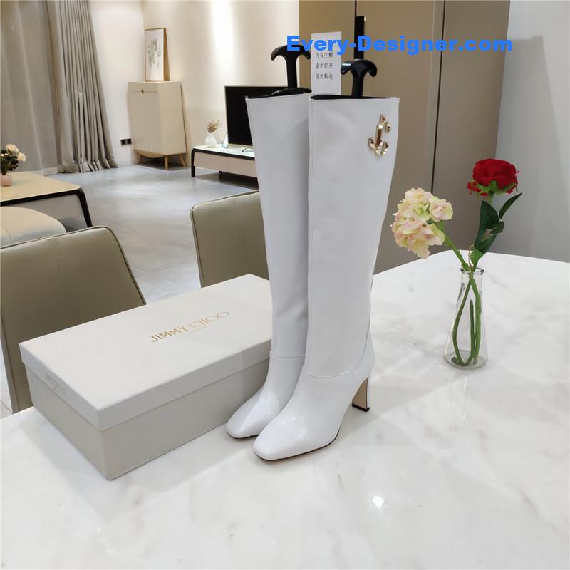 Jimmy Choo Mahesa 100 White Leather Knee-High Boots
