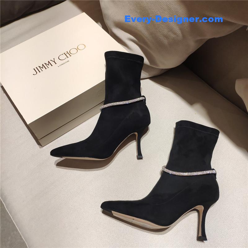 j1m*y ch00 pointed toe S*per shiny chain high heel boots