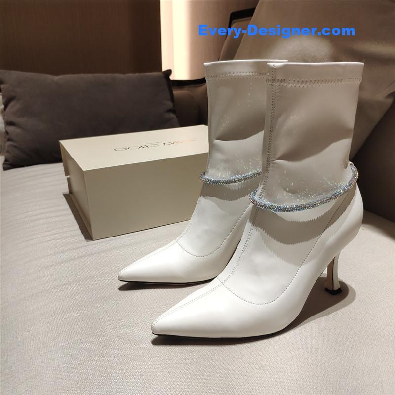 j1m*y ch00 pointed toe S*per shiny chain high heel boots