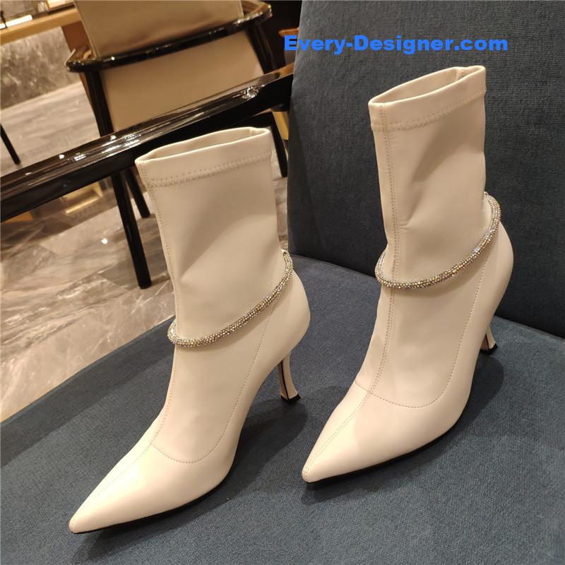 j1m*y ch00 pointed toe S*per shiny chain high heel boots