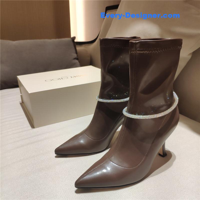 j1m*y ch00 pointed toe S*per shiny chain high heel boots