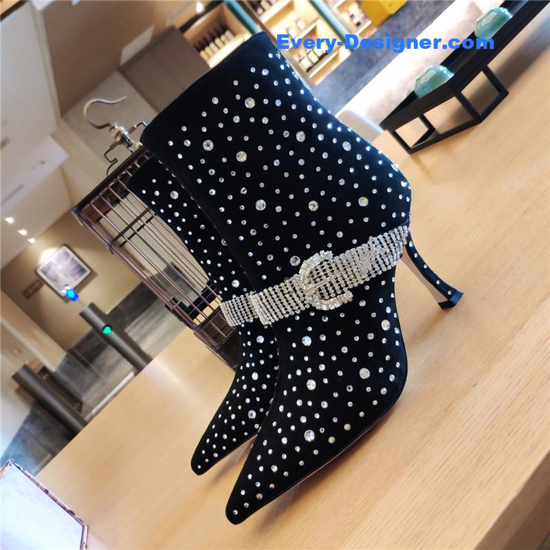 J1m*y Ch00 kaza suede crystal-buckle booties